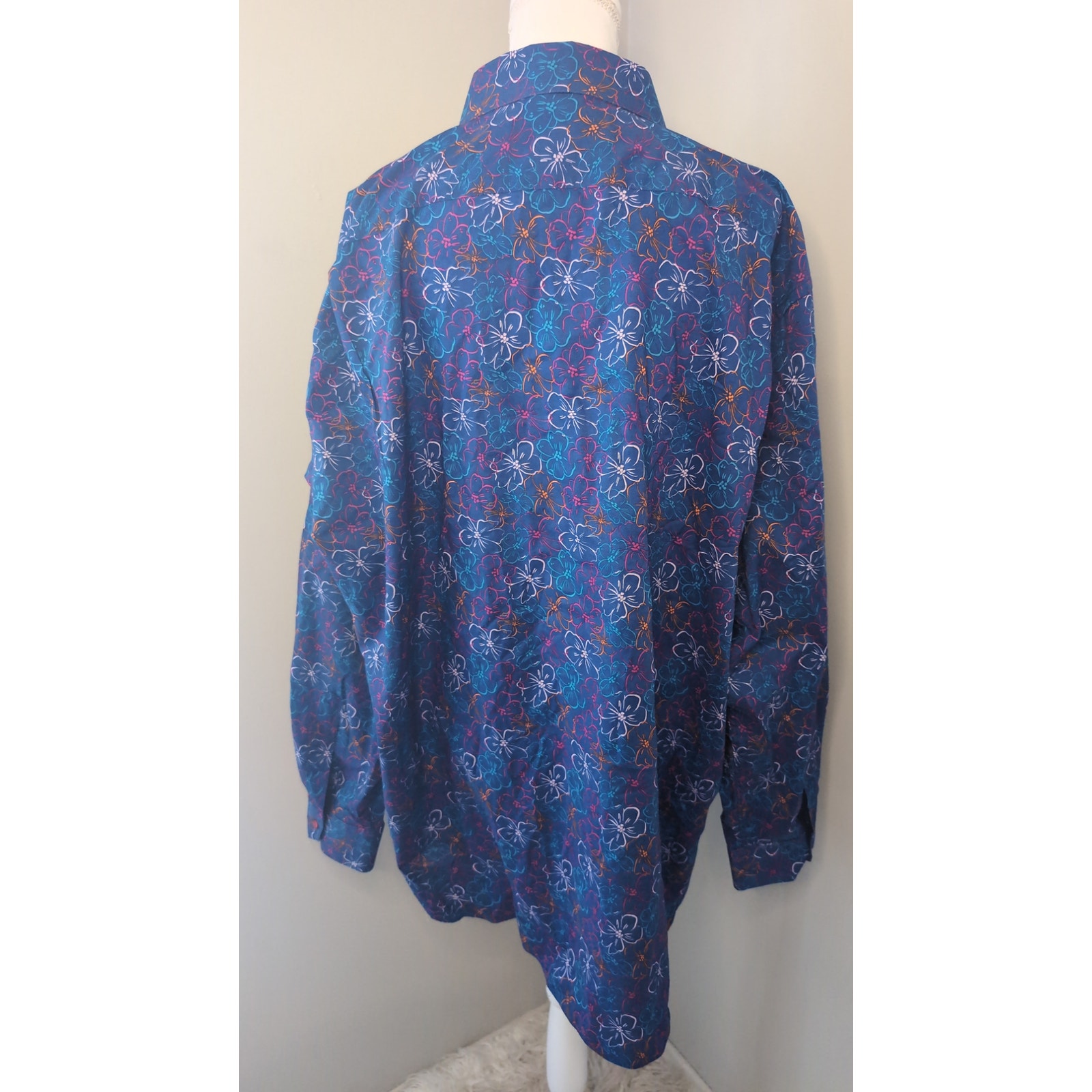 Paul Fredrick 3xl Floral Button Down Shirt Blue Pink Classic Fit Dress Shirt — image 4 of 7